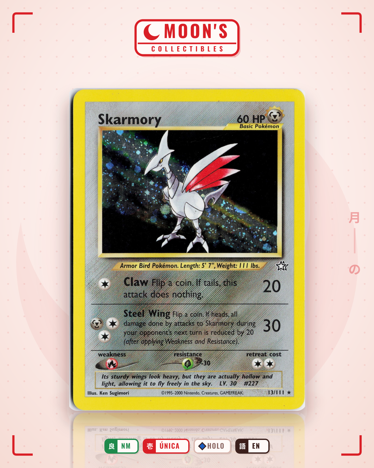 Carta Pokémon Skarmory · Neo Genesis #13/111 (NM) — pieza única en Moon's Collectibles México