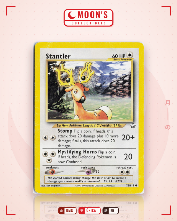 Carta Pokémon Stantler · Neo Genesis #76/111 (DMG) — pieza única en Moon's Collectibles México
