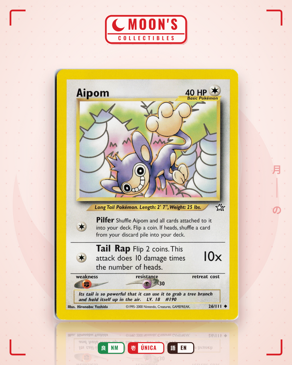 Carta Pokémon Aipom · Neo Genesis #26/111 (NM) — pieza única en Moon's Collectibles México