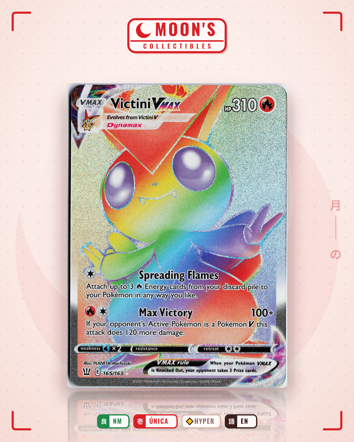 Carta Pokémon Victini VMAX · Battle Styles #165/163 (NM) — pieza única en Moon's Collectibles México