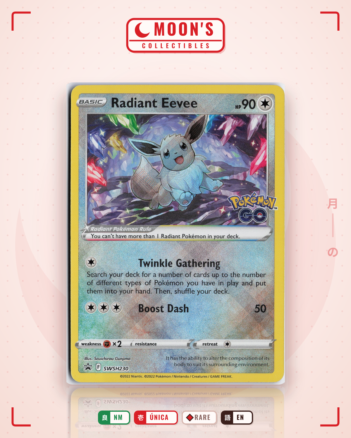 Carta Pokémon Radiant Eevee · SWSH Black Star Promos #SWSH230 (NM) — pieza única en Moon's Collectibles México