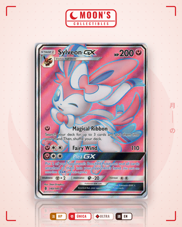 Carta Pokémon Sylveon-GX · Guardians Rising #140/145 (HP) — pieza única en Moon's Collectibles México