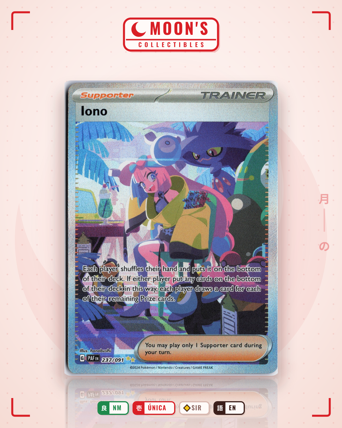 Carta Pokémon Iono · Paldean Fates #237/091 (NM) — pieza única en Moon's Collectibles México