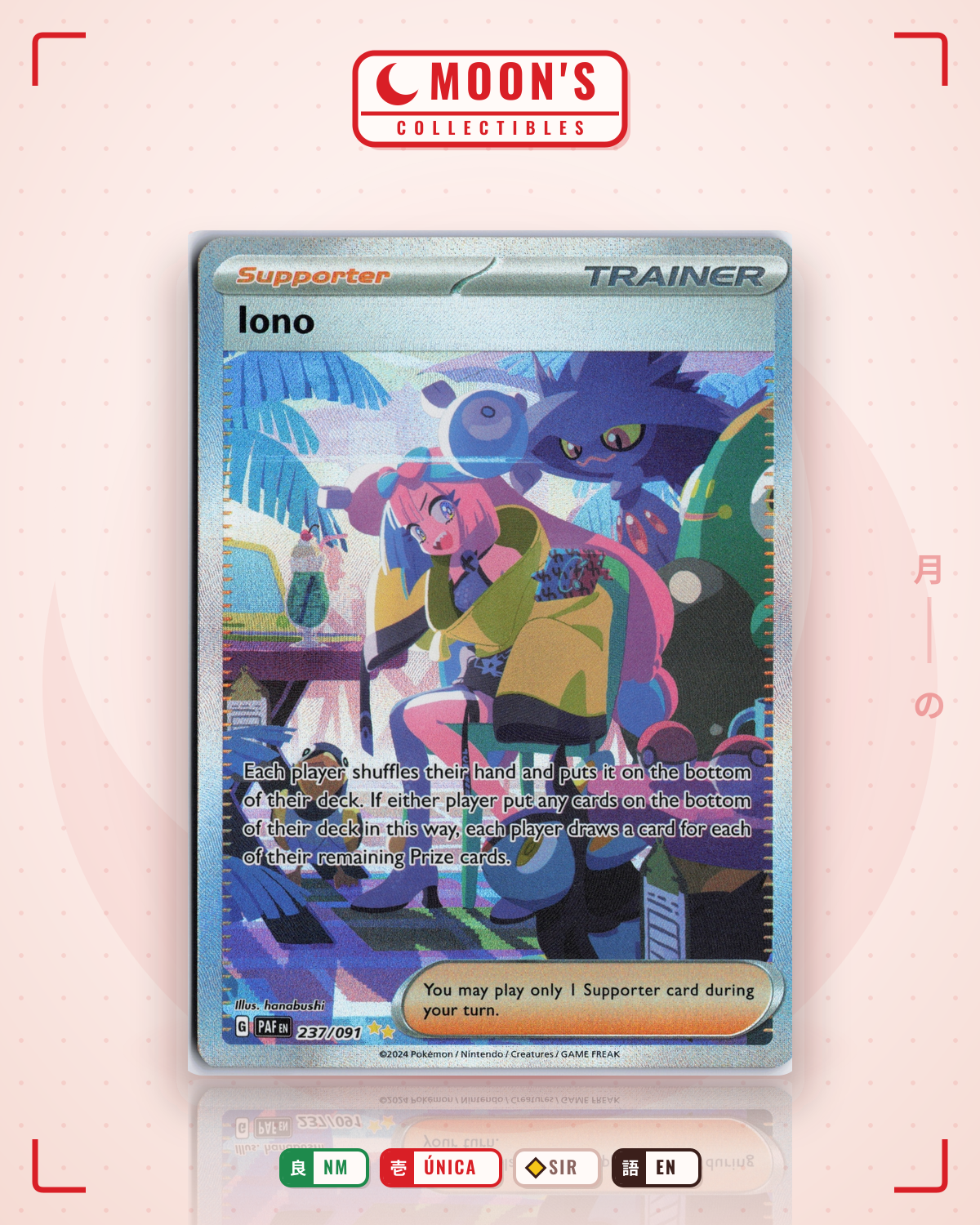 Carta Pokémon Iono · Paldean Fates #237/091 (NM) — pieza única en Moon's Collectibles México