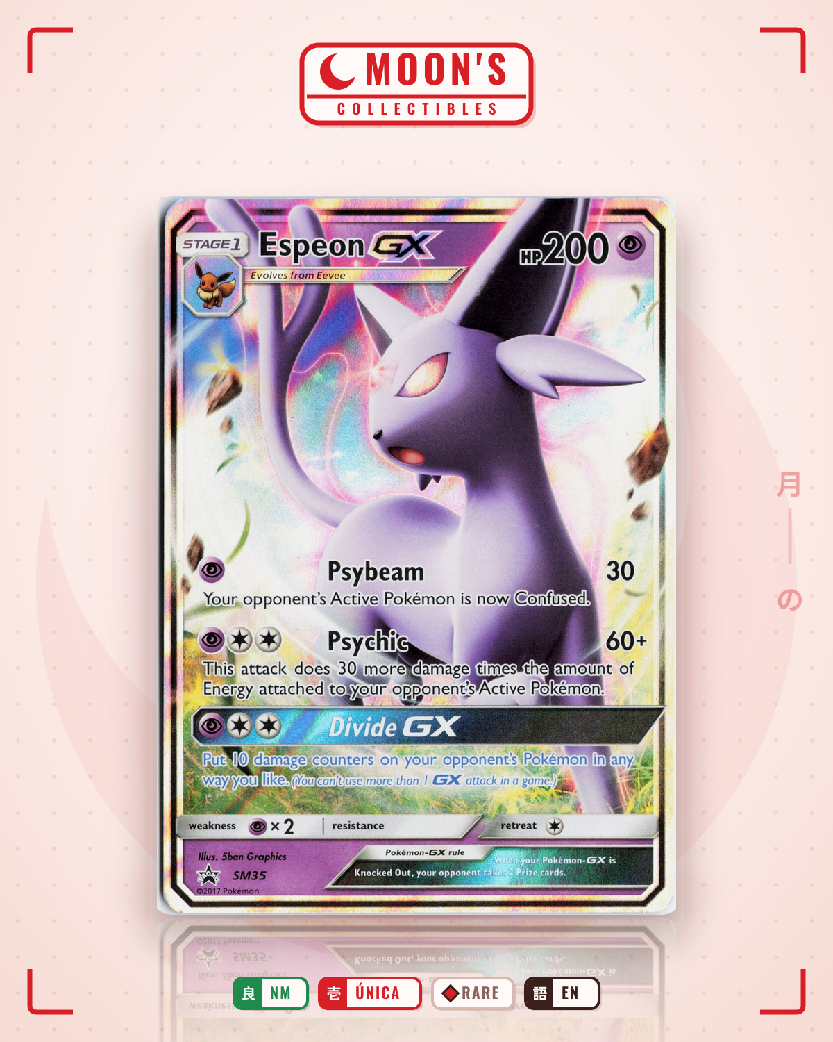 Carta Pokémon Espeon-GX · SM Black Star Promos #SM35 (NM) — pieza única en Moon's Collectibles México