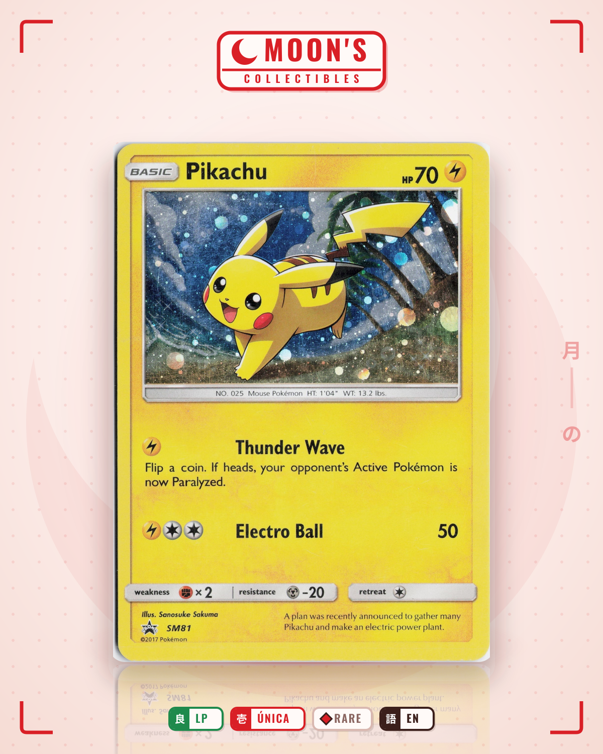 Carta Pokémon Pikachu · SM Black Star Promos #SM81 (LP) — pieza única en Moon's Collectibles México