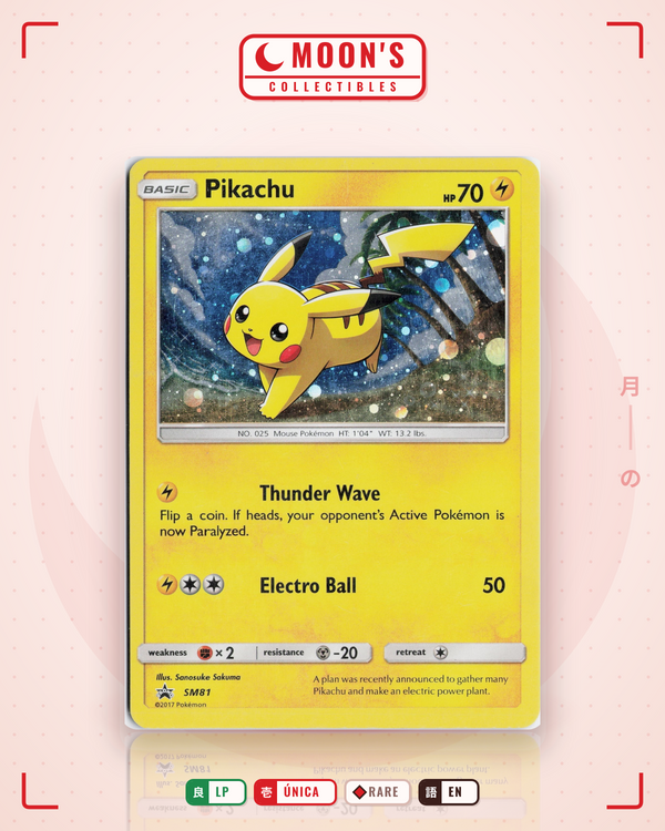 Carta Pokémon Pikachu · SM Black Star Promos #SM81 (LP) — pieza única en Moon's Collectibles México