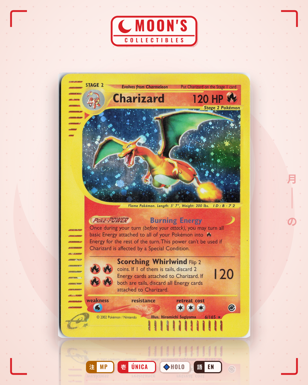 Carta Pokémon Charizard · Expedition Base Set #6/165 (MP) — pieza única en Moon's Collectibles México