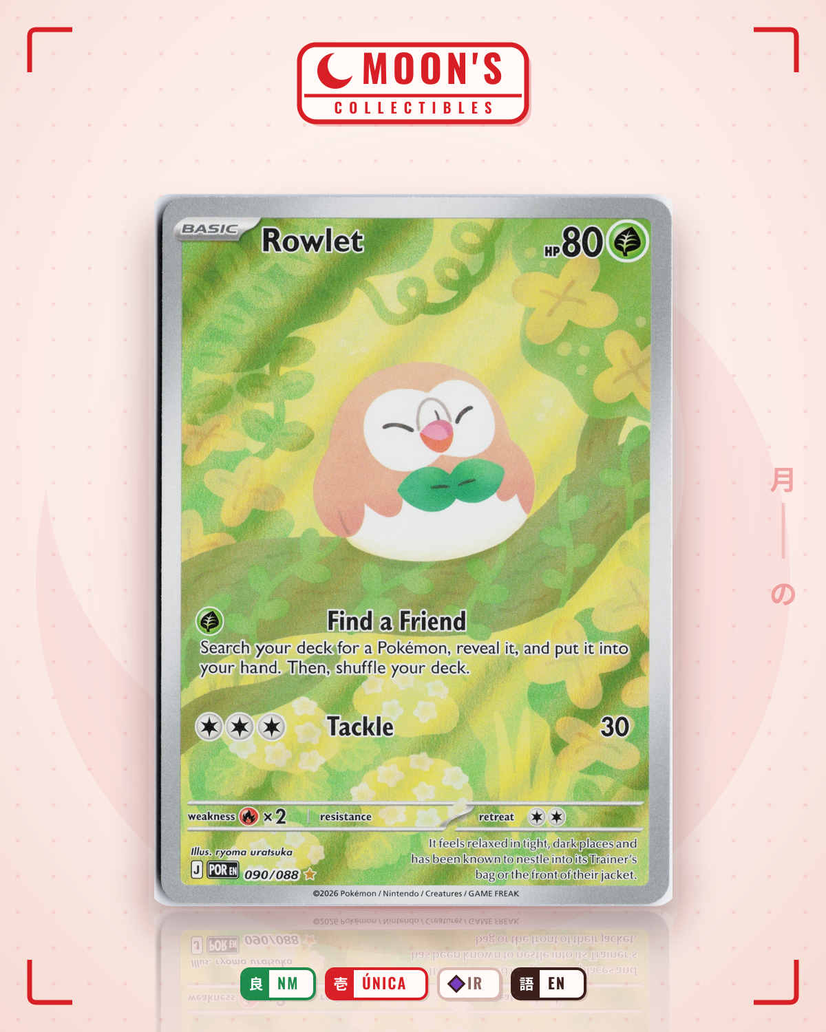 Carta Pokémon Rowlet · Perfect Order #090/088 (NM) — pieza única en Moon's Collectibles México
