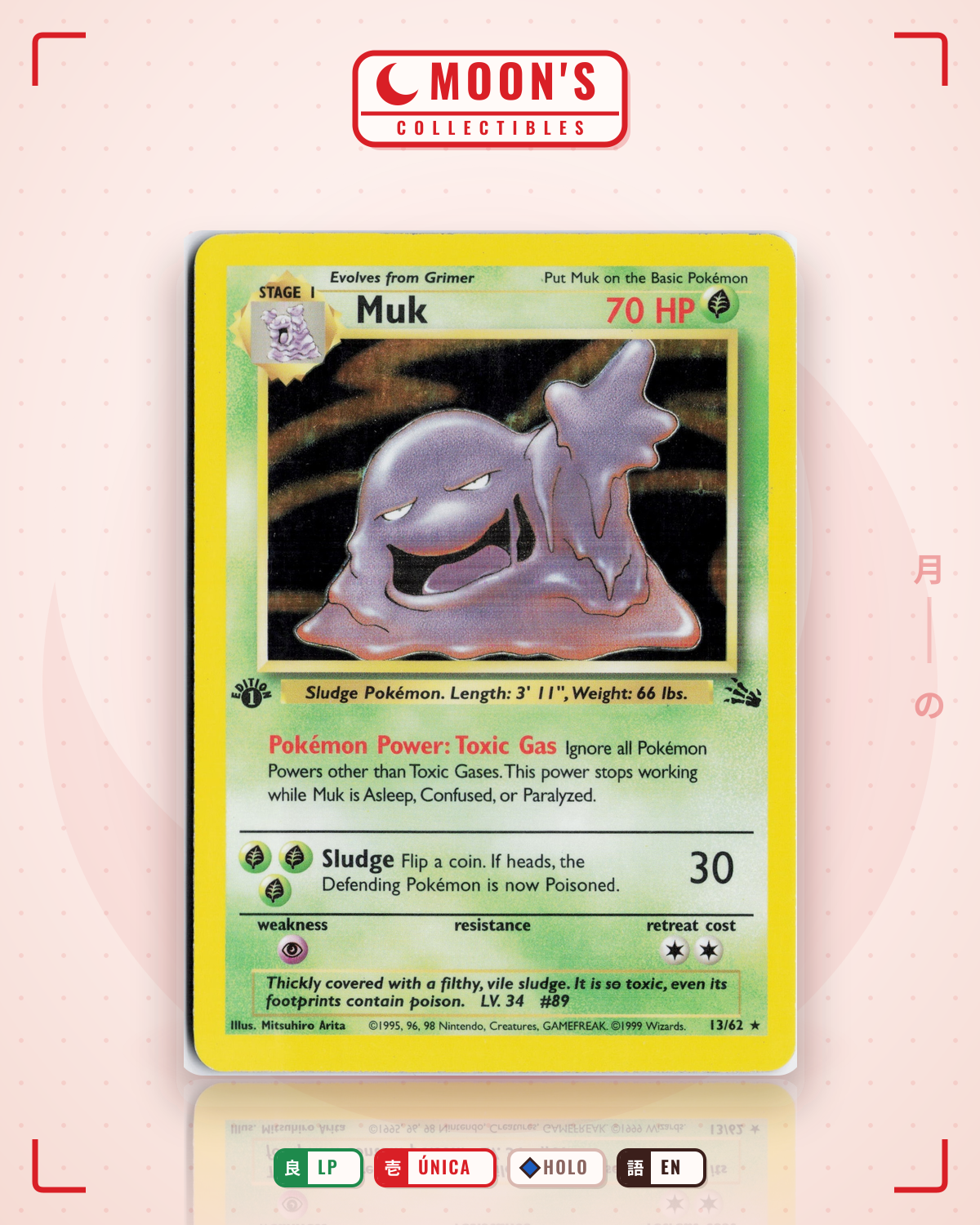 Carta Pokémon Muk · Fossil #13/62 (LP) — pieza única en Moon's Collectibles México