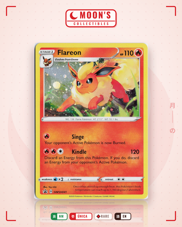 Carta Pokémon Flareon · SWSH Black Star Promos #SWSH041 (NM) — pieza única en Moon's Collectibles México