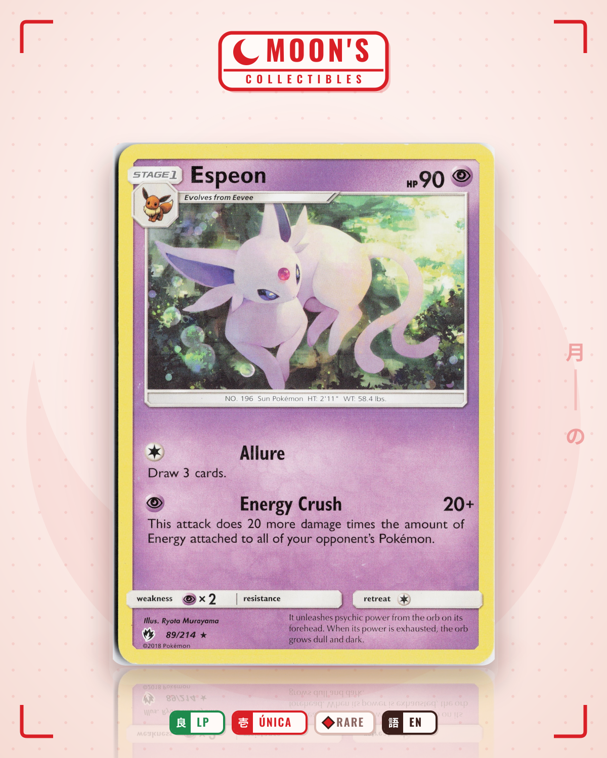 Carta Pokémon Espeon · Lost Thunder #89/214 (LP) — pieza única en Moon's Collectibles México