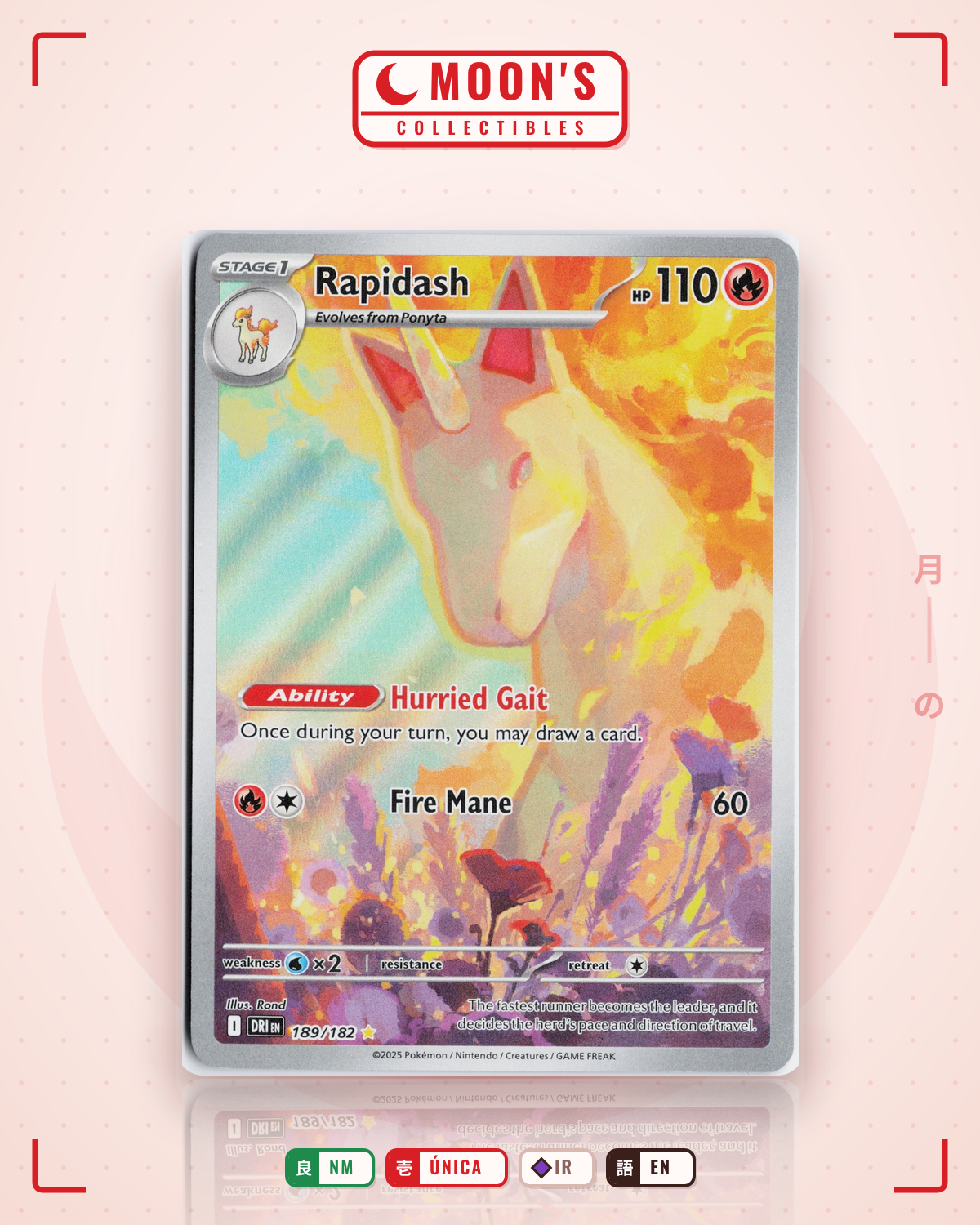 Carta Pokémon Rapidash · Destined Rivals #189/182 (NM) — pieza única en Moon's Collectibles México