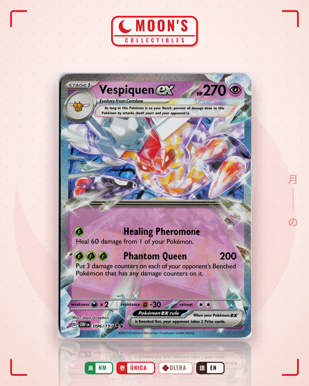 Carta Pokémon Vespiquen ex · Obsidian Flames #096/197 (NM) — pieza única en Moon's Collectibles México