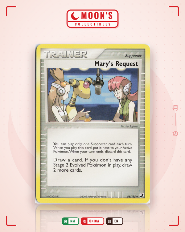 Carta Pokémon Mary's Request · Unseen Forces #86/115 (NM) — pieza única en Moon's Collectibles México