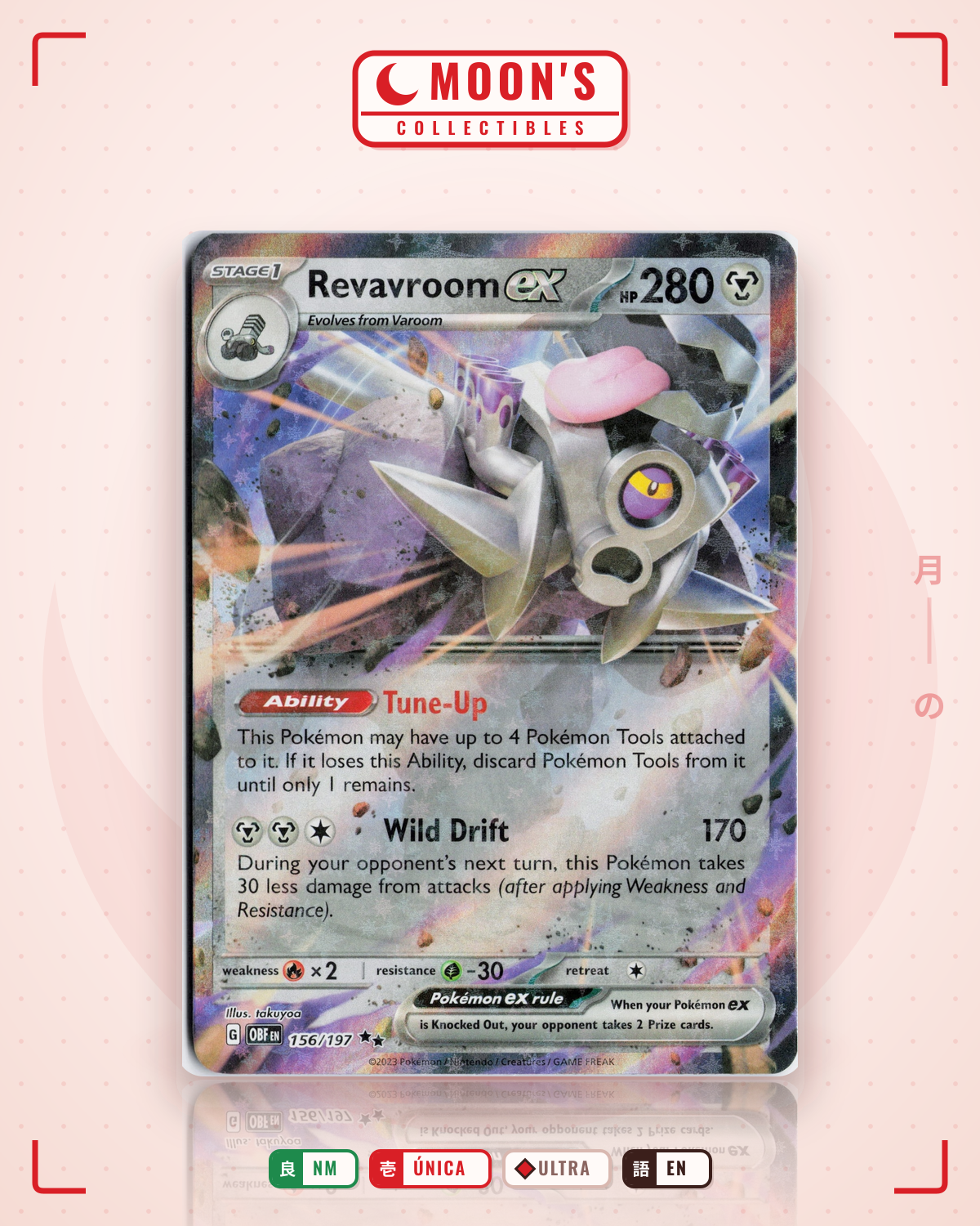 Carta Pokémon Revavroom ex · Obsidian Flames #156/197 (NM) — pieza única en Moon's Collectibles México