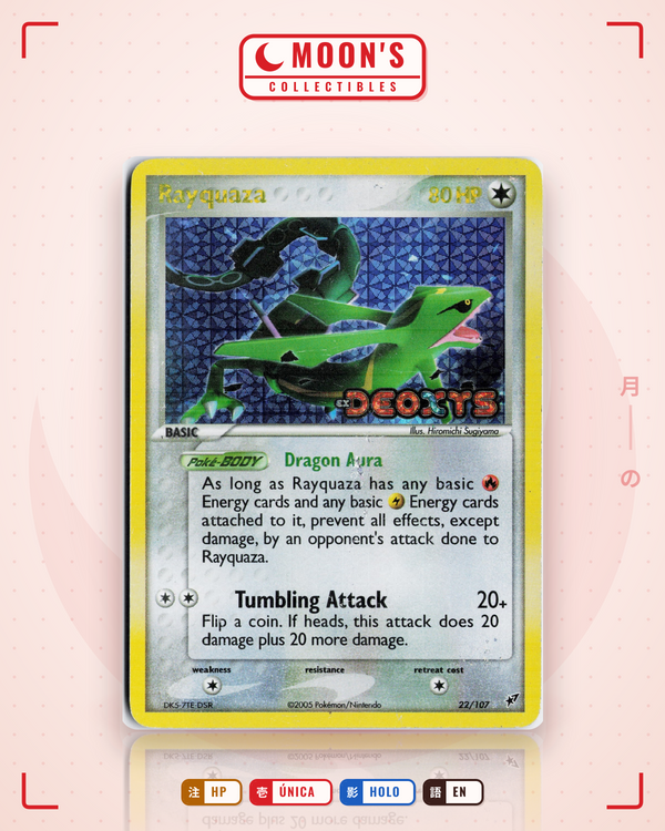 Carta Pokémon Rayquaza · Deoxys #22/107 (HP) — pieza única en Moon's Collectibles México