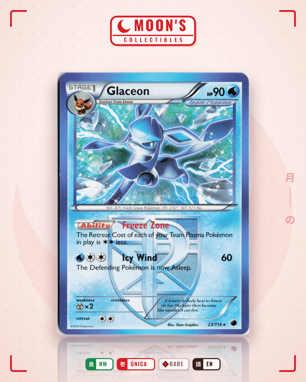 Carta Pokémon Glaceon · Plasma Freeze #23/116 (NM) — pieza única en Moon's Collectibles México