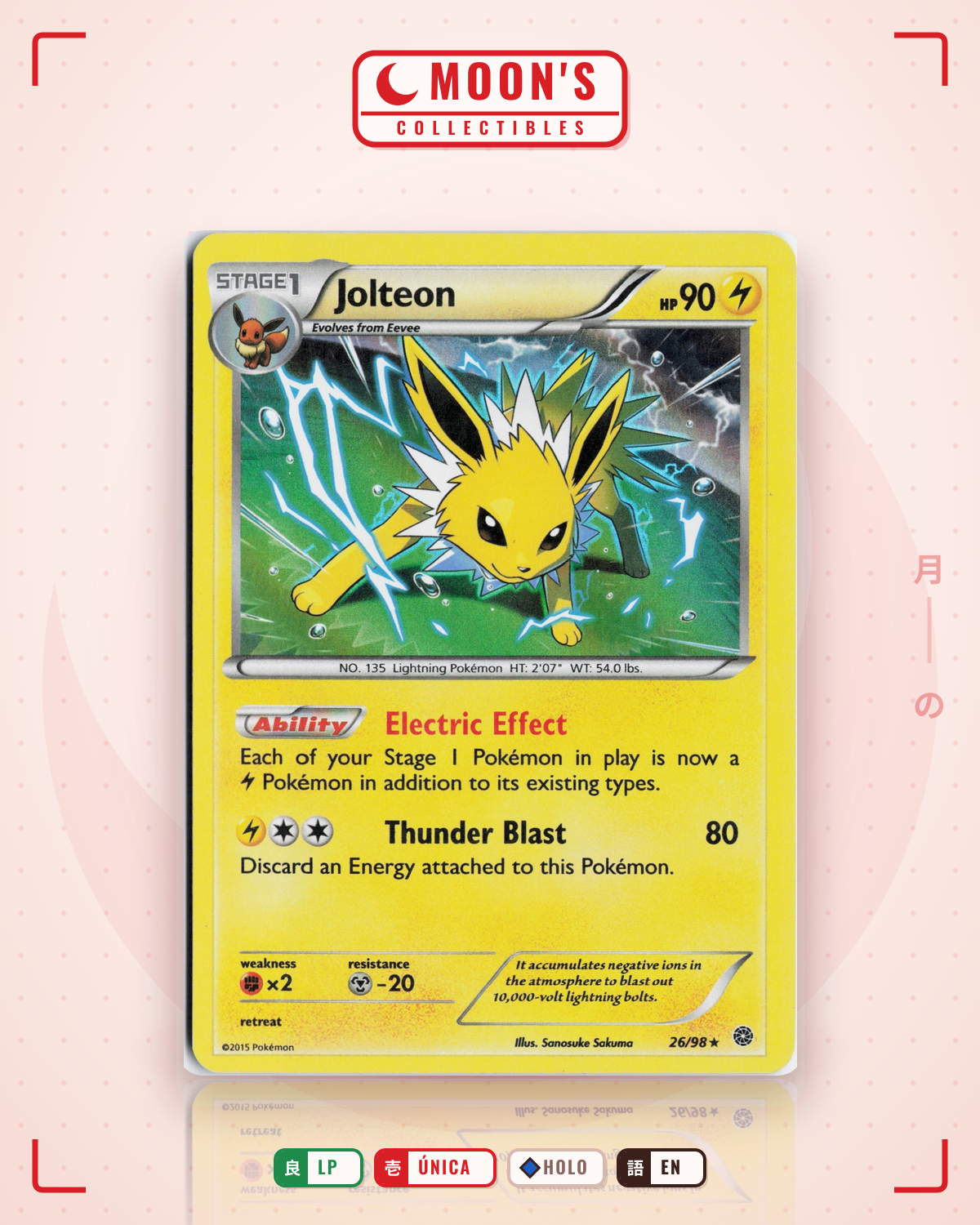 Carta Pokémon Jolteon · Ancient Origins #26/98 (LP) — pieza única en Moon's Collectibles México
