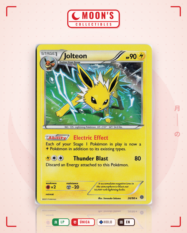 Carta Pokémon Jolteon · Ancient Origins #26/98 (LP) — pieza única en Moon's Collectibles México