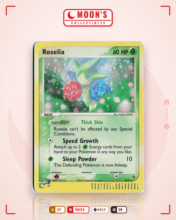Carta Pokémon Roselia · Dragon #9/97 (HP) — pieza única en Moon's Collectibles México