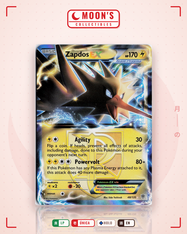 Carta Pokémon Zapdos-EX · Plasma Storm #48/135 (LP) — pieza única en Moon's Collectibles México