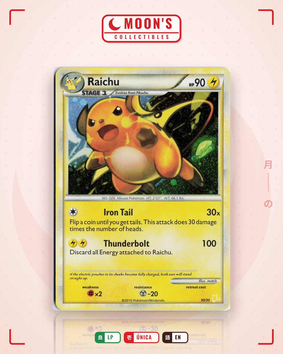 Carta Pokémon Raichu · HGSS Trainer Kit Raichu #30/30 (LP) — pieza única en Moon's Collectibles México