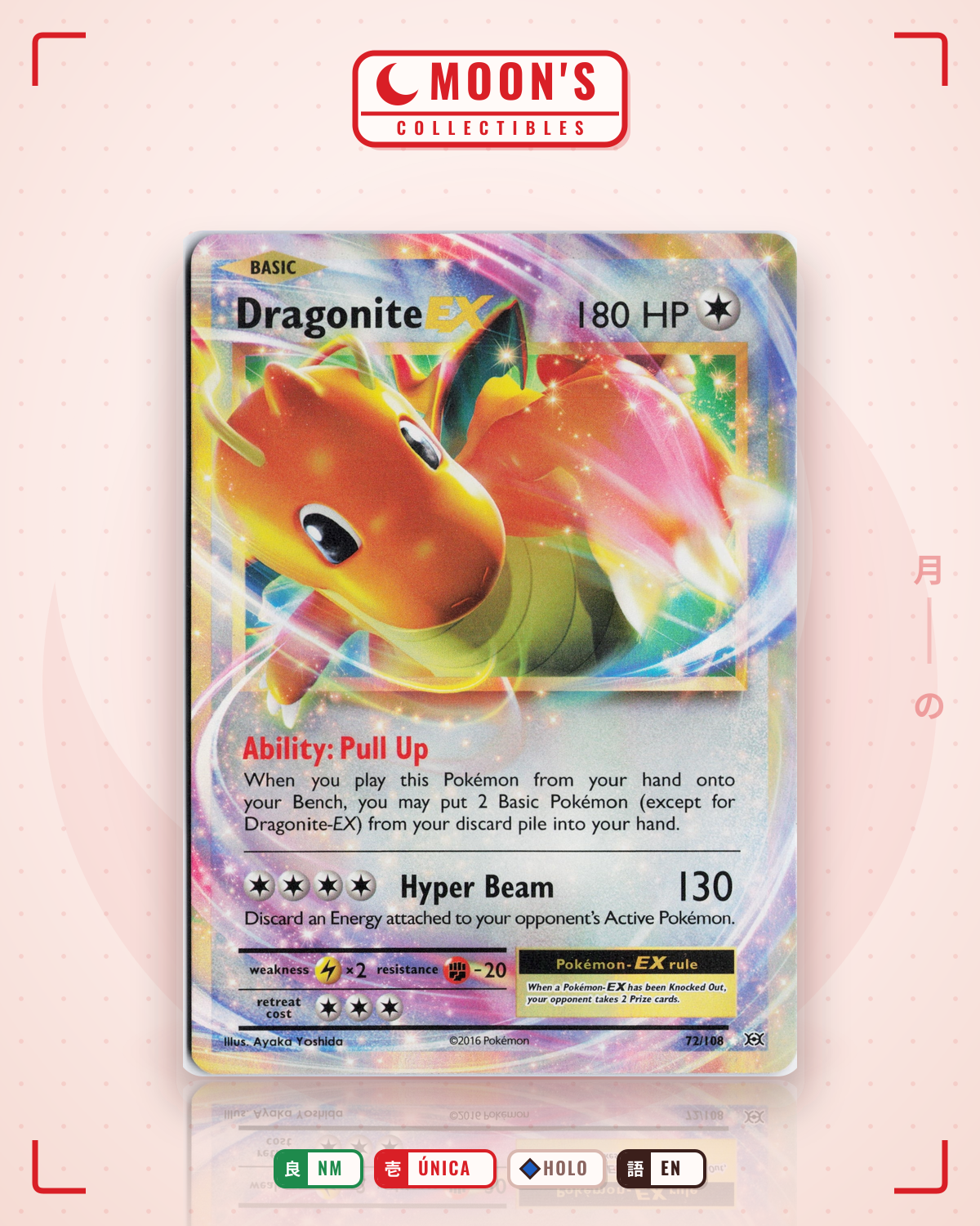 Carta Pokémon Dragonite-EX · Evolutions #72/108 (NM) — pieza única en Moon's Collectibles México
