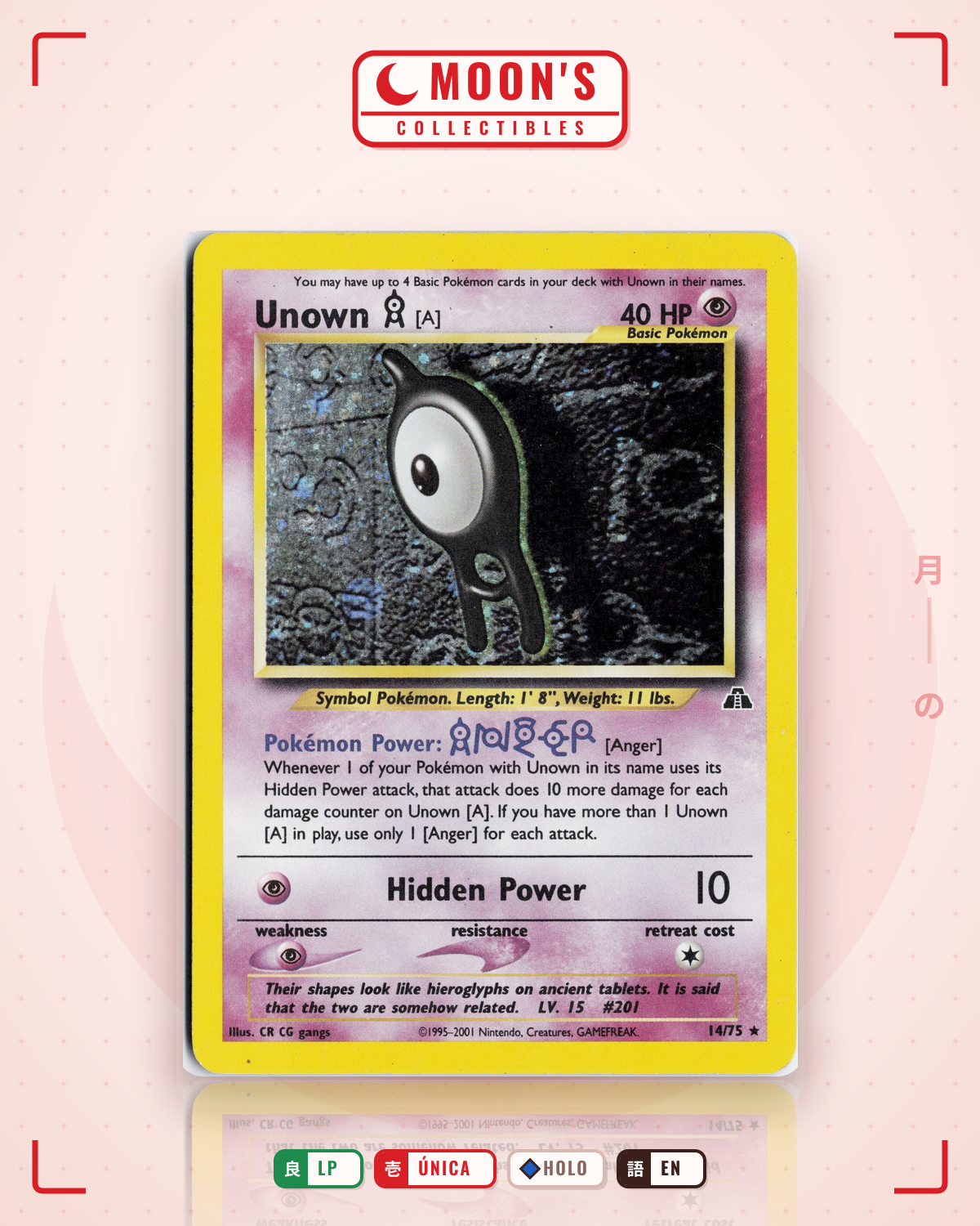Carta Pokémon Unown [A] · Neo Discovery #14/75 (LP) — pieza única en Moon's Collectibles México