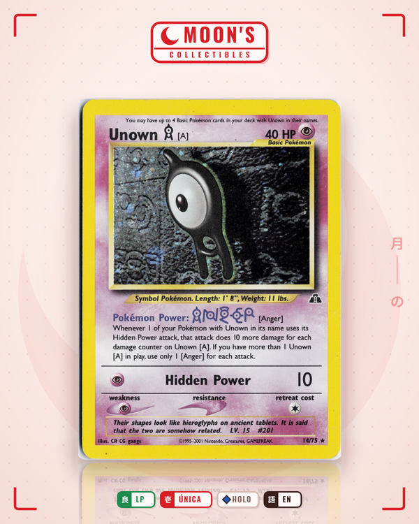Carta Pokémon Unown [A] · Neo Discovery #14/75 (LP) — pieza única en Moon's Collectibles México