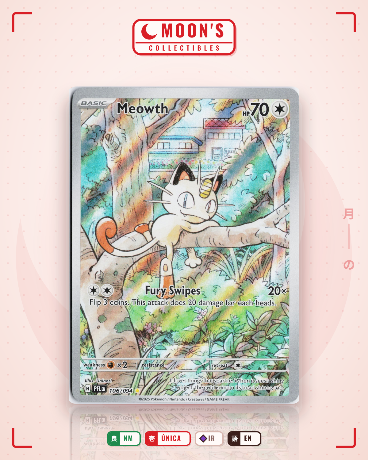 Carta Pokémon Meowth · Phantasmal Flames #106/094 (NM) — pieza única en Moon's Collectibles México