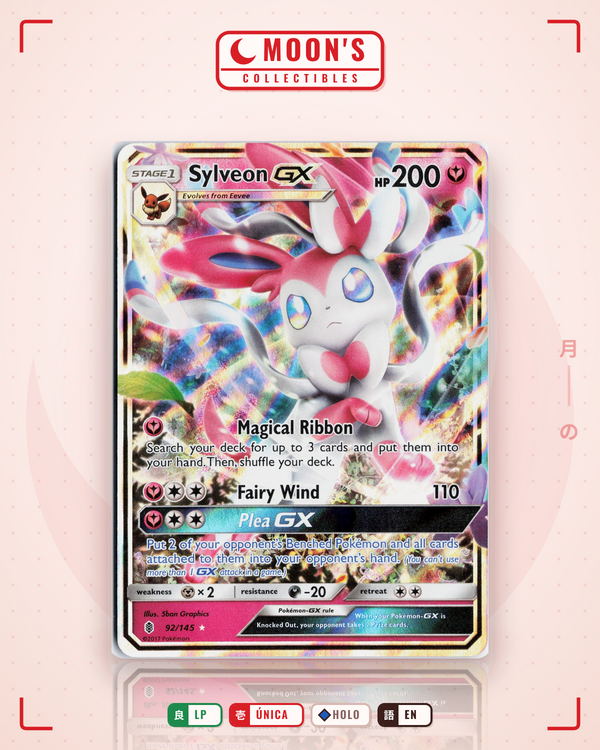 Carta Pokémon Sylveon-GX · Guardians Rising #92/145 (LP) — pieza única en Moon's Collectibles México