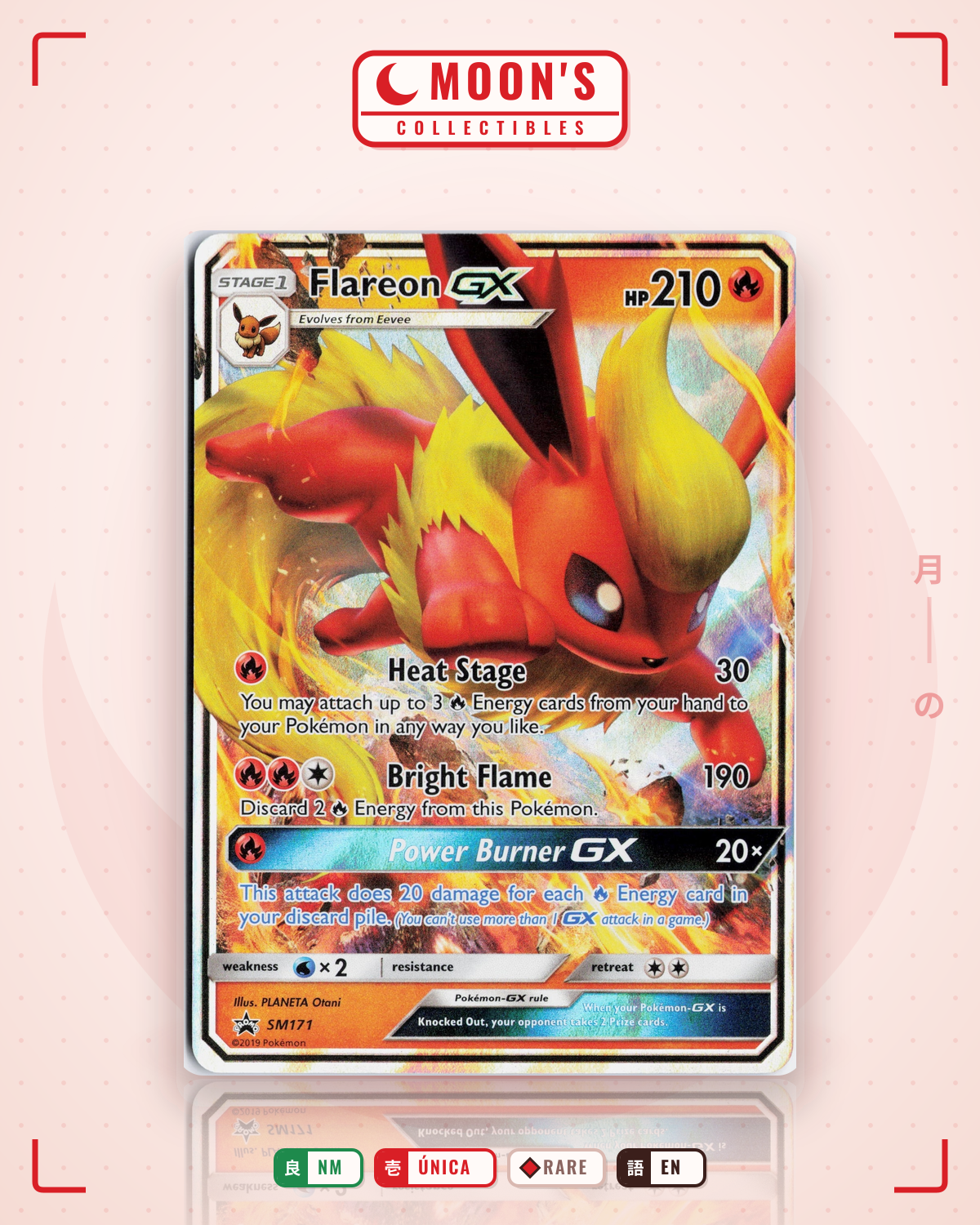 Carta Pokémon Flareon-GX · SM Black Star Promos #SM171 (NM) — pieza única en Moon's Collectibles México