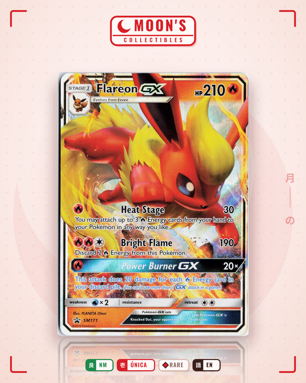 Carta Pokémon Flareon-GX · SM Black Star Promos #SM171 (NM) — pieza única en Moon's Collectibles México