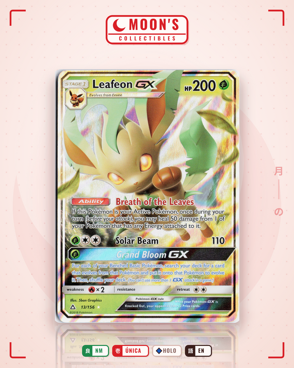 Carta Pokémon Leafeon-GX · Ultra Prism #13/156 (NM) — pieza única en Moon's Collectibles México