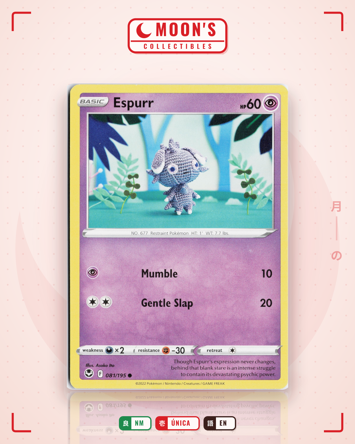 Carta Pokémon Espurr · Silver Tempest #081/195 (NM) — pieza única en Moon's Collectibles México