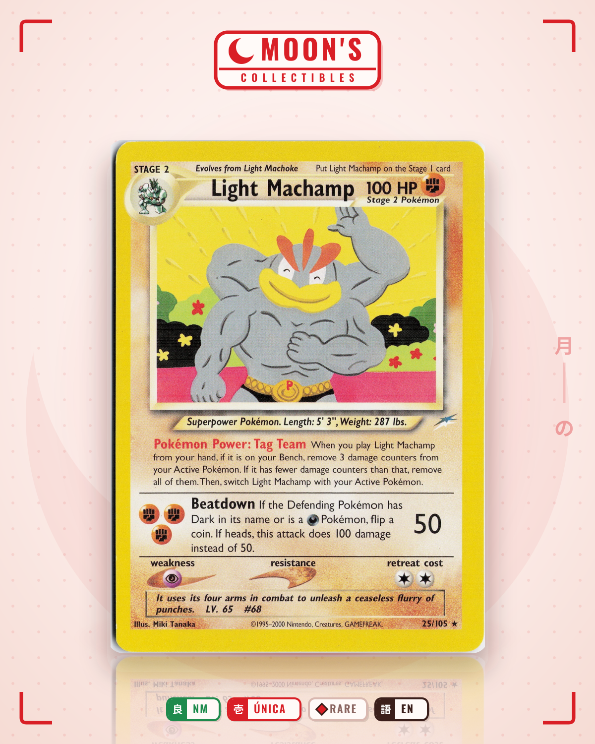 Carta Pokémon Light Machamp · Neo Destiny #25/105 (NM) — pieza única en Moon's Collectibles México