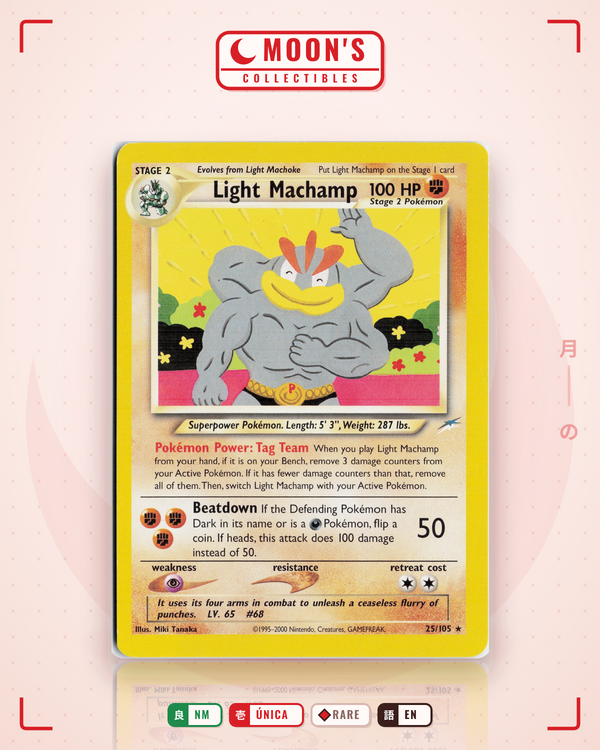 Carta Pokémon Light Machamp · Neo Destiny #25/105 (NM) — pieza única en Moon's Collectibles México