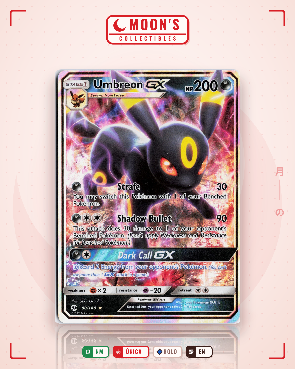 Carta Pokémon Umbreon-GX · Sun & Moon #80/149 (NM) — pieza única en Moon's Collectibles México