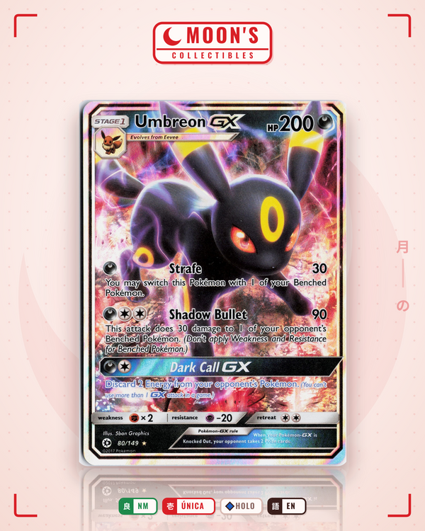 Carta Pokémon Umbreon-GX · Sun & Moon #80/149 (NM) — pieza única en Moon's Collectibles México