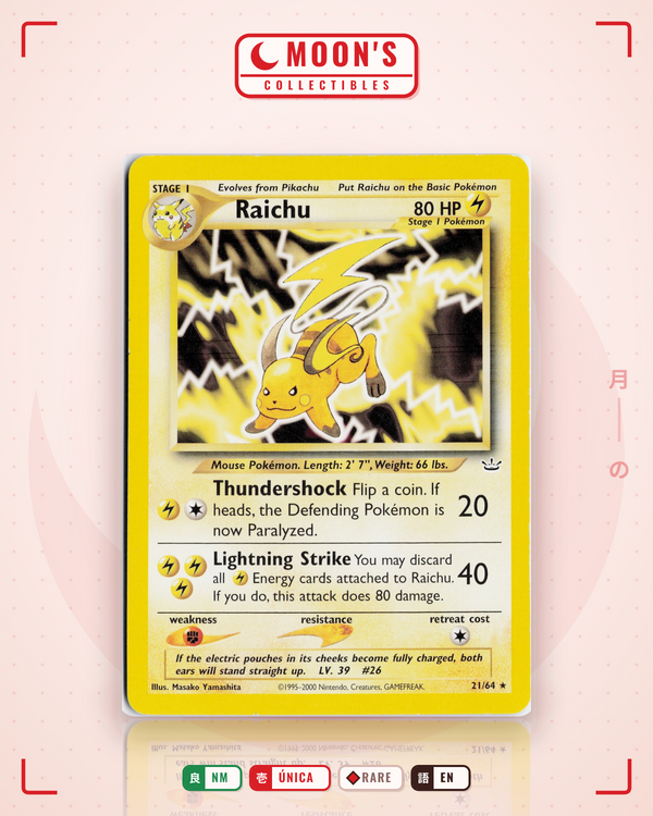 Carta Pokémon Raichu · Neo Revelation #21/64 (NM) — pieza única en Moon's Collectibles México