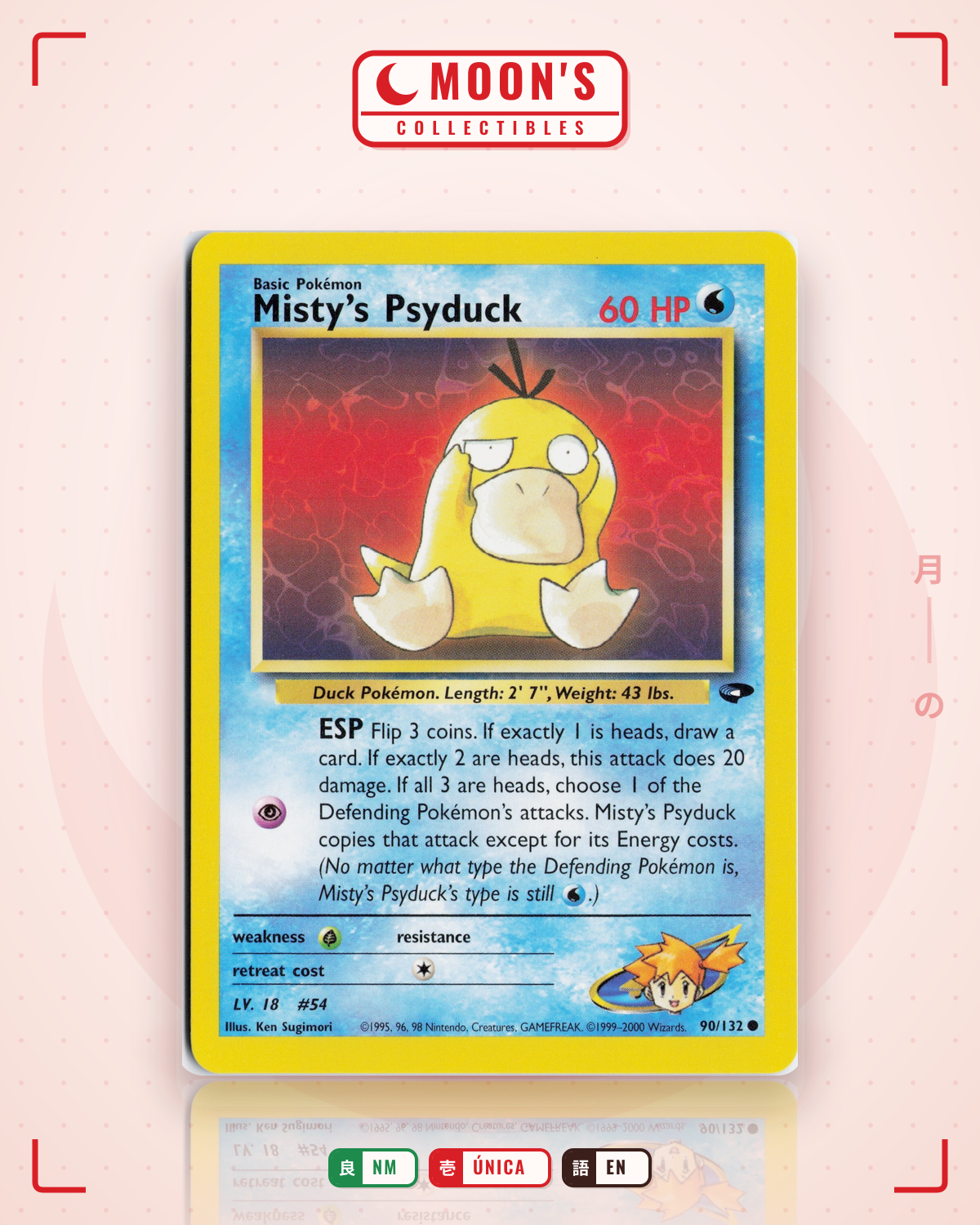 Carta Pokémon Misty's Psyduck · Gym Challenge #90/132 (NM) — pieza única en Moon's Collectibles México