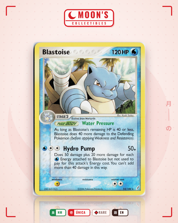 Carta Pokémon Blastoise · Crystal Guardians #14/100 (NM) — pieza única en Moon's Collectibles México