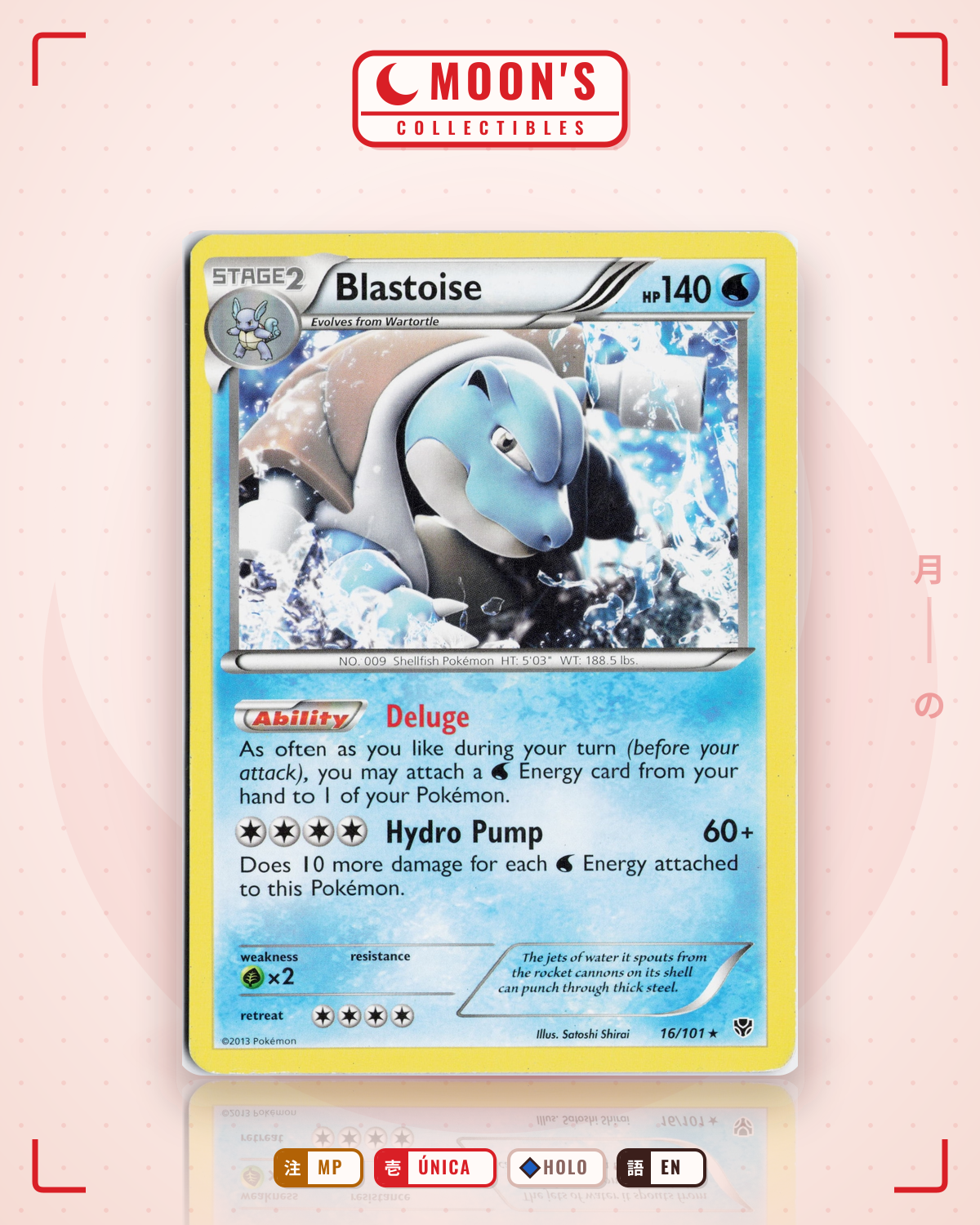 Carta Pokémon Blastoise · Plasma Blast #16/101 (MP) — pieza única en Moon's Collectibles México