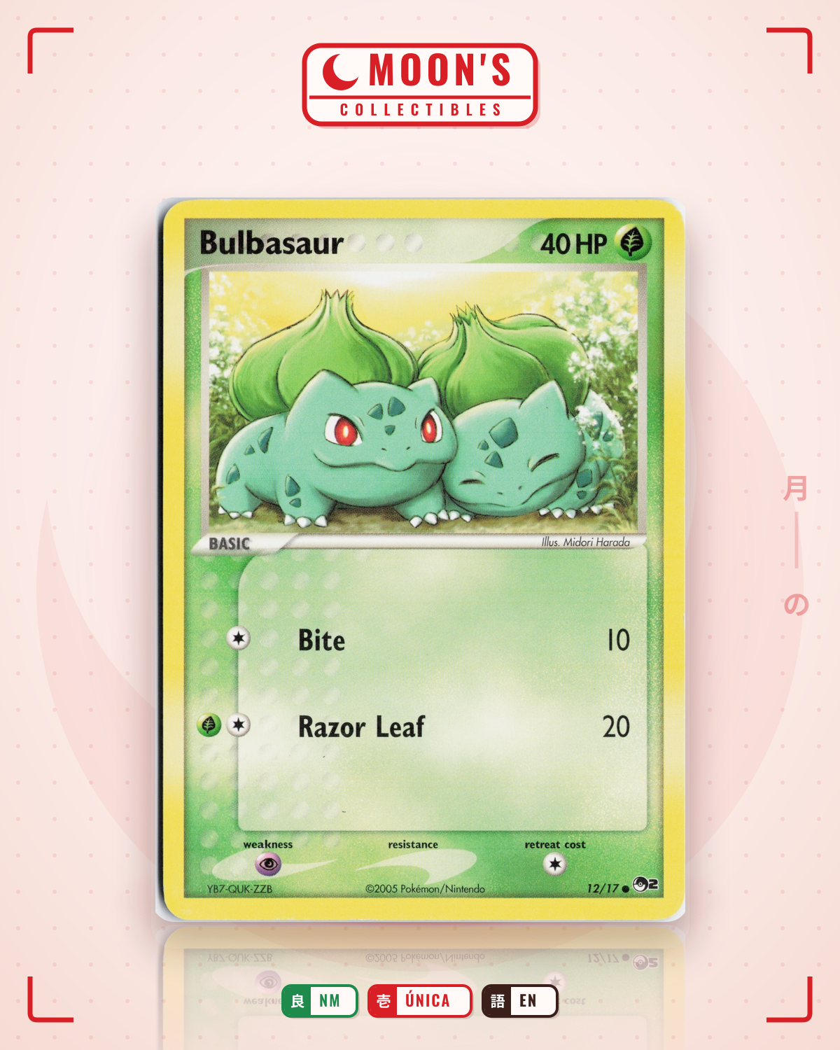 Carta Pokémon Bulbasaur · POP Series 2 #12/17 (NM) — pieza única en Moon's Collectibles México