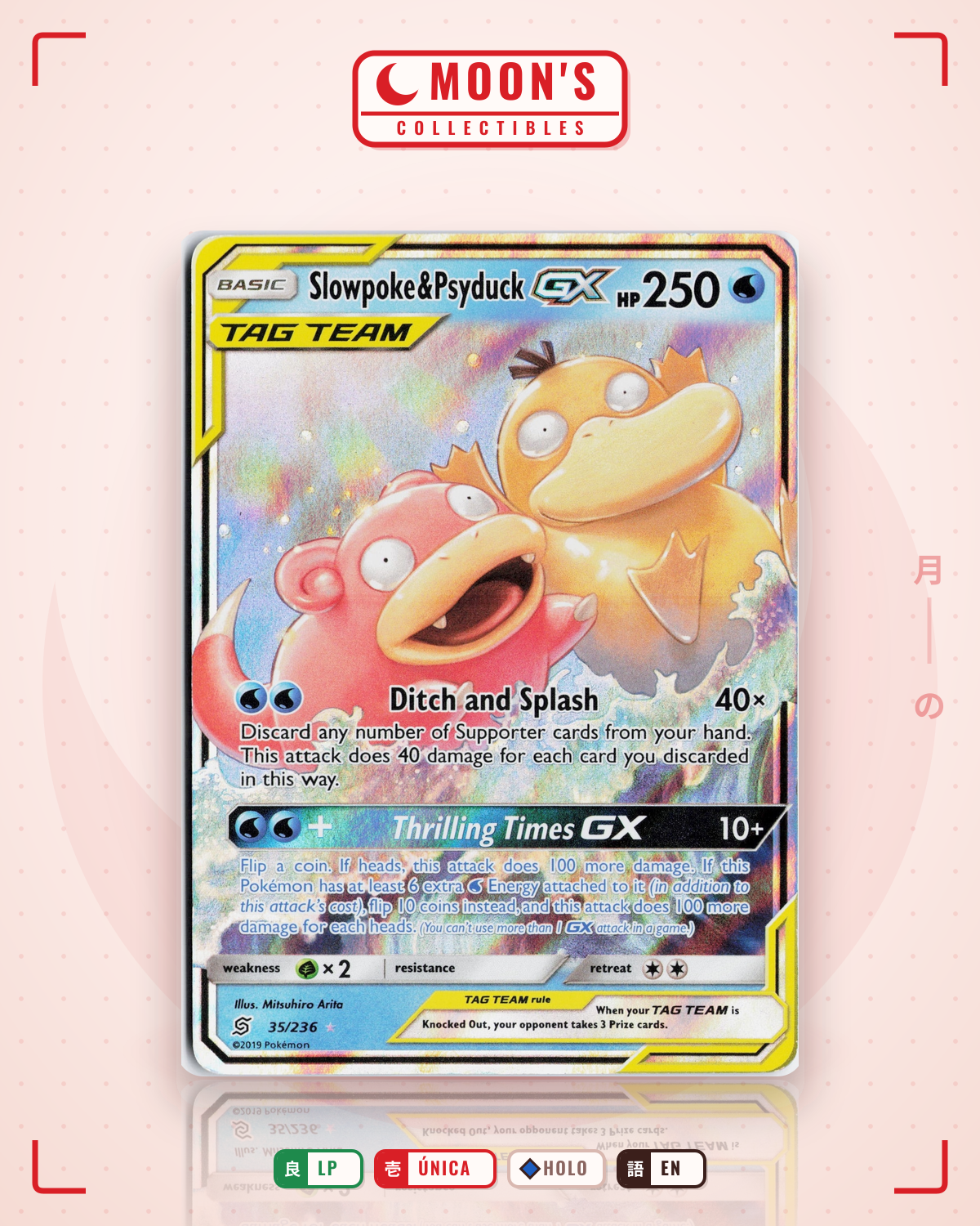 Carta Pokémon Slowpoke & Psyduck-GX · Unified Minds #35/236 (LP) — pieza única en Moon's Collectibles México