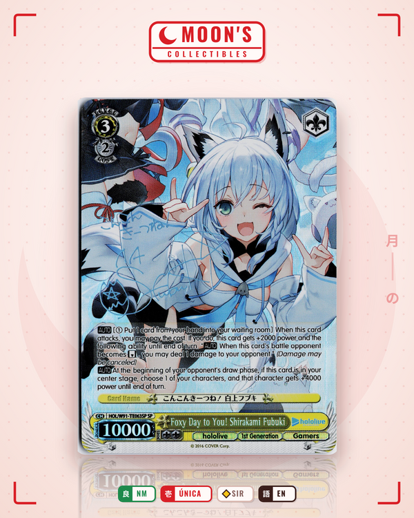 Carta Pokémon Foxy Day to You! Shirakami Fubuki · hololive production #W91-TE063SP SP (NM) — pieza única en Moon's Collectibles México