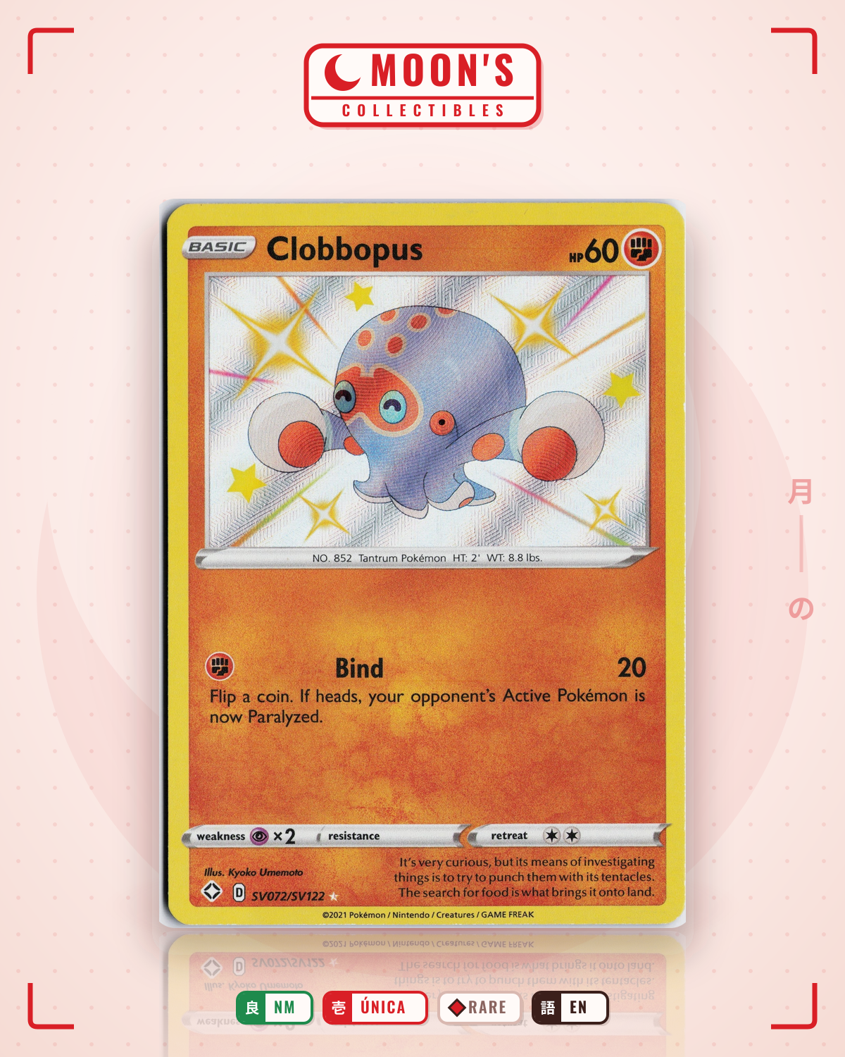 Carta Pokémon Clobbopus · Shining Fates Shiny Vault #SV072/SV122 (NM) — pieza única en Moon's Collectibles México
