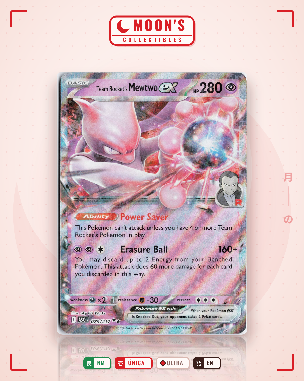 Carta Pokémon Team Rocket's Mewtwo ex · Ascended Heroes #079/217 (NM) — pieza única en Moon's Collectibles México