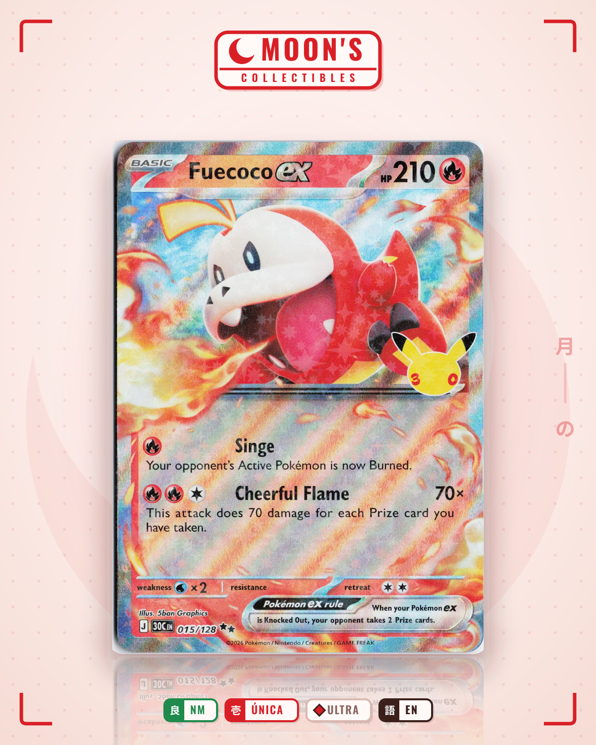 Carta Pokémon Fuecoco ex · 30th Celebration #015/128 (NM) — pieza única en Moon's Collectibles México